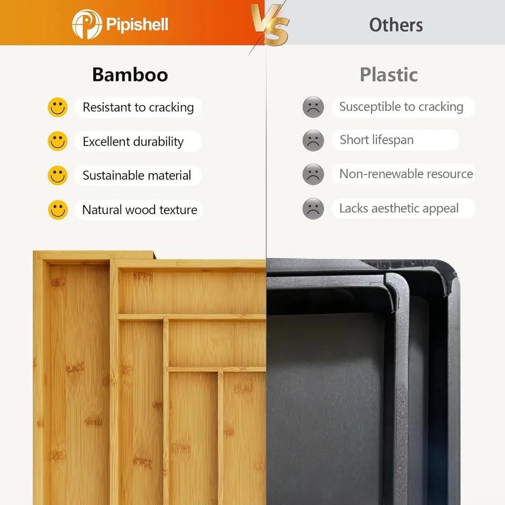 Bamboo Silverware Organizer, Expandable Cutlery Tray, Utensil Drawer Organizer In Kitchen for Spoons Forks Knives, Multipurpose