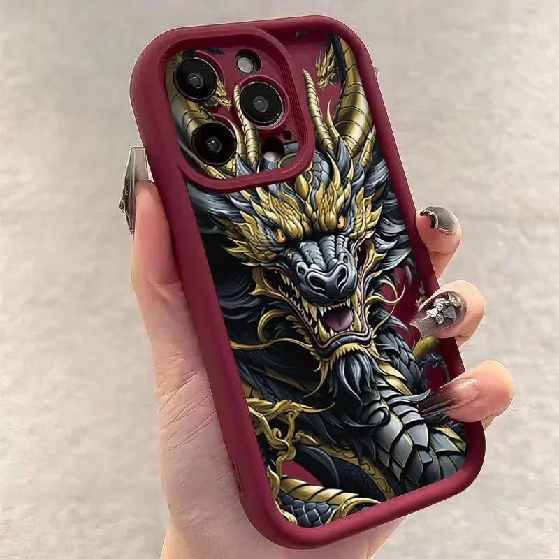 Luxury Loong Dragon Totem Phone Case For iPhone 16 15 14 13 12 Pro Max Mini 11 XS X XR 7 8 Plus Soft Silicone Shockproof Cover