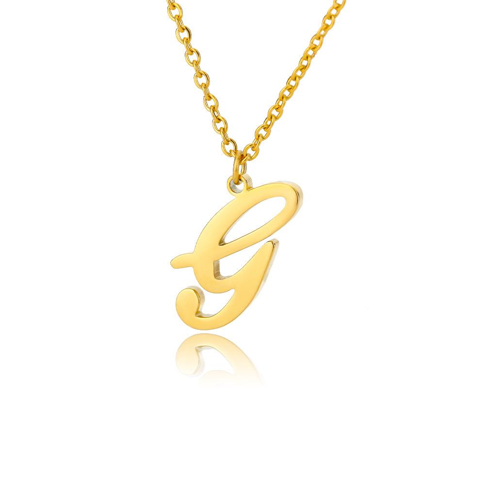 Women Stainless Steel 18K Gold Plated Letter Name Pendant Collarbone Chain