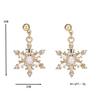 European & American Christmas Zircon Snowflake Imitation Pearl Tassel Earrings