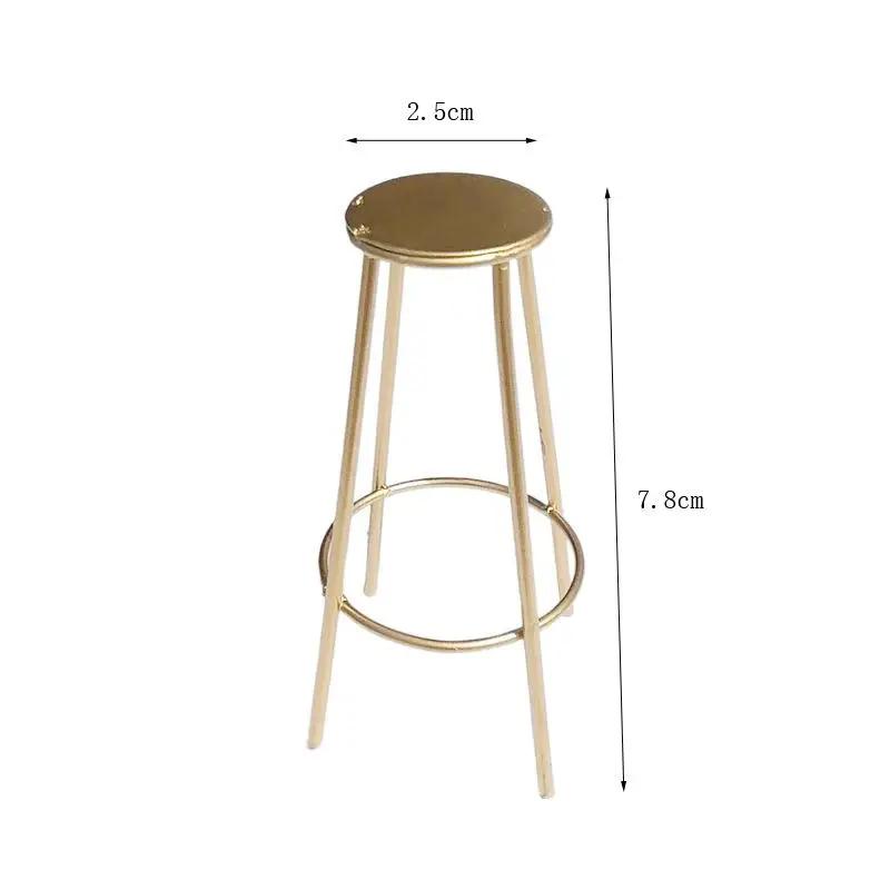 1Pcs Dollhouse Kitchen Cafe Furniture Decoration 1:12 Scale Miniature Bar Stool Metal Round Chair Model