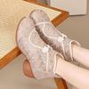 Women's Ethnic Style Mesh Ankle Cool Boots Spring Summer Block Heel Round Toe Soft Sole Dance Shoes Light High Top Zipper Sandal