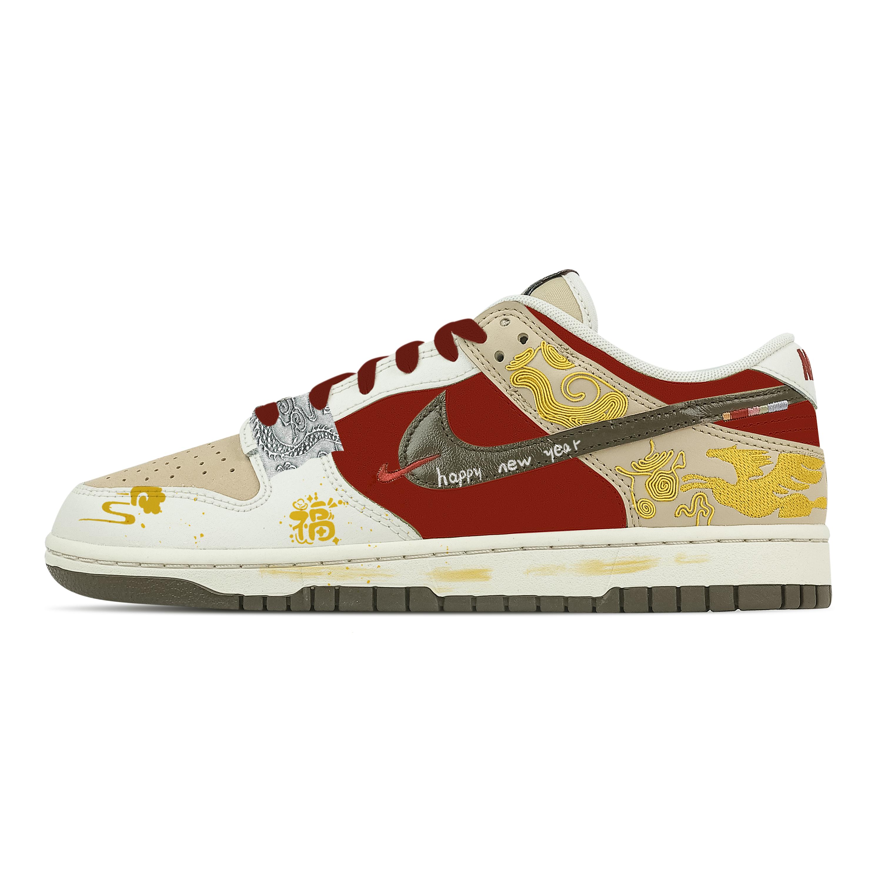 

Nike Dunk Blessing Wishes Winter Leather Low top Skateboard Shoes Men s Beige Red IQ1118-220(Team773-) 41