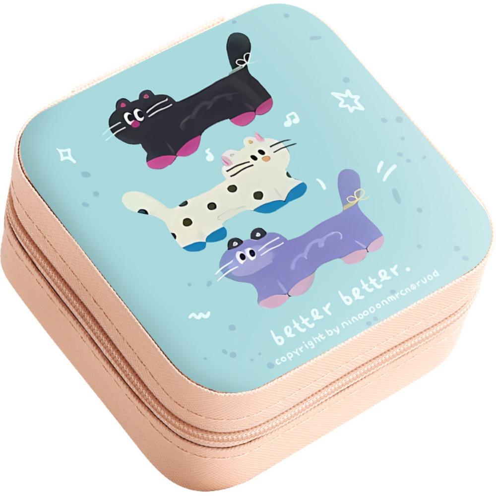 

Шкатулка для украшений с рисунком кошки, Милая коробка для хранения, Креативный футляр для украшений, Серьги розовый