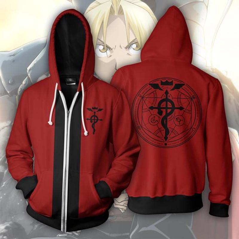 New, animation sweater, steel alchemist, Edward 3D printed sweater zipper cardigan animation periphery