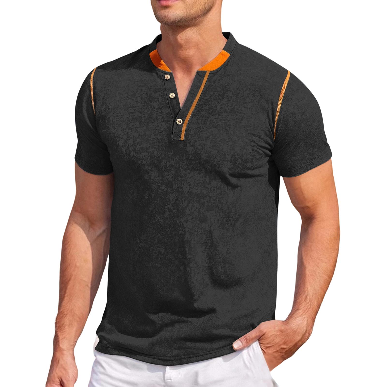 Мужской  Крутой  Парень  Спорт  На  Открытом  Воздухе  Досуг  V-образный вырез  Короткие рукава XXXL чёрный