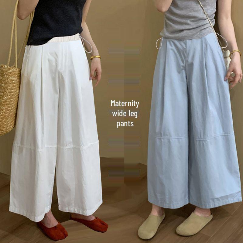 

Summer Casual Maternity Wide-Leg Pants - Lightweight, Loose Fit, Nine-Point Length for Petite Sizes XL кремовый/белый
