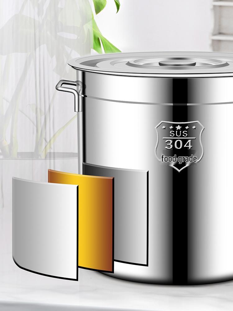 Extra Thick 304 Food Grade Stainless Steel Multi-Use Barrel with Lid for Soup, Braising, Oil, and Water.