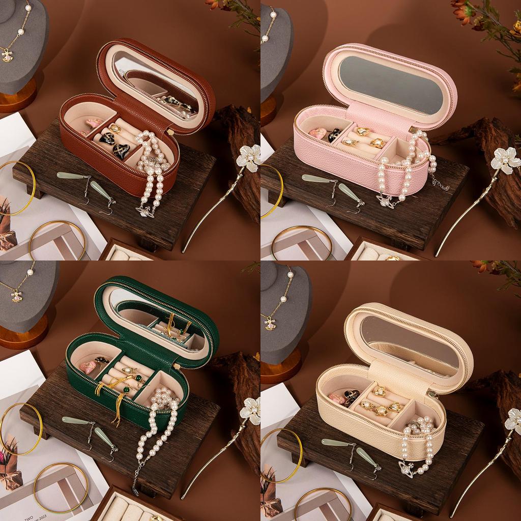 Jewelry Storage Box Pu Material With Mirror For Travel And Gifting