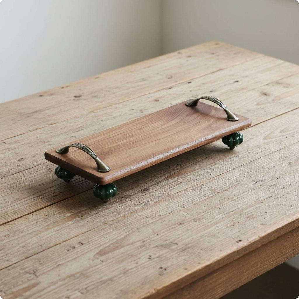 Walnut Wood Tray Decorative Handles Wooden Display Stand Wooden Tiered Stand Stable Design Home Decor Space Saving for Entryway