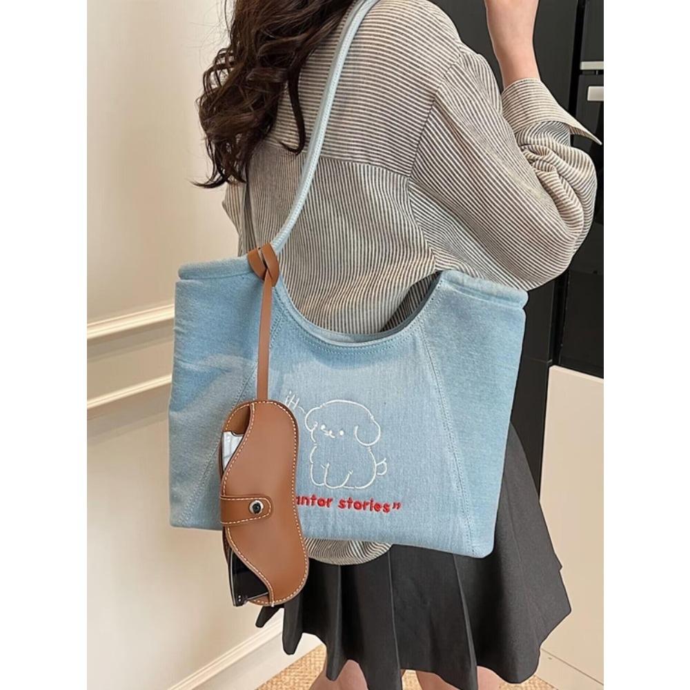 

Denim canvas bag women s 2025 new trendy fashion Korean tote bag versatile large capacity armpit bag tide