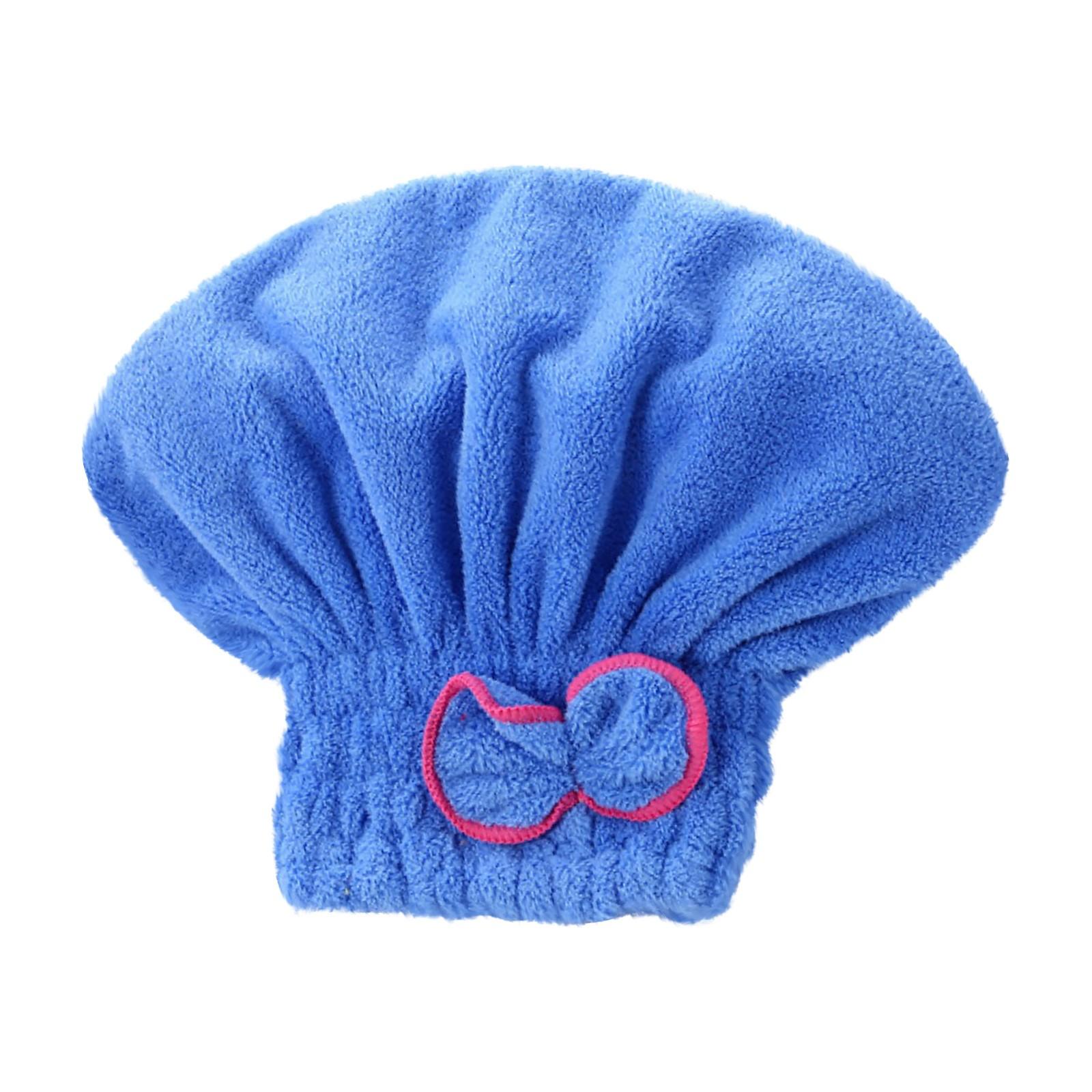 

Шапочка для сухих волос для женщин с бантом, бархатная шапочка принцессы кораллового цвета, суперабсорбирующее полотенце для сухих волос, быстросохнущая повязка на голову, шапочка для душа One Size синий