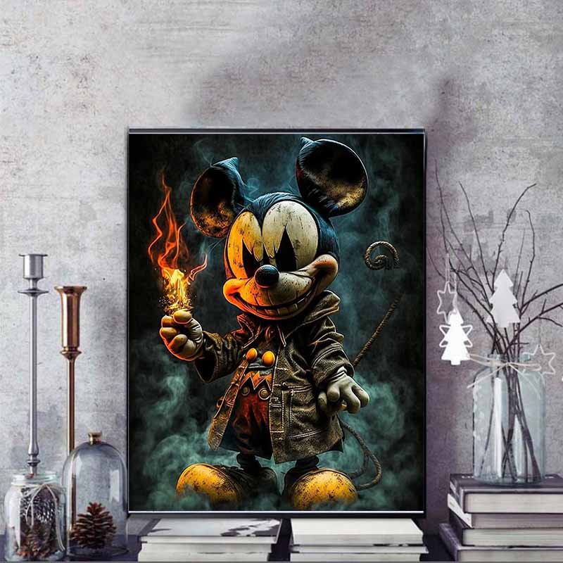 Disney Diamond Painting Steampunk Style Mickey Mouse Illustration 5D DIY Rhinestone Diamond Embroidery Crossstitch, Home and Wedding Decorations