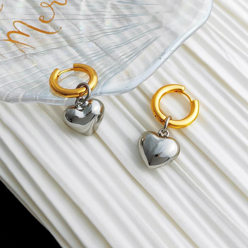 Statement Minimalist Gold Silver Color Mixed Solid Heart Pendant Hoop Earrings Street Style Korean Fashion Jewelry Gift