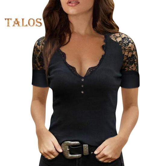 

Женские летние топы с v-образным вырезом, полые кружевные футболки с короткими рукавами, облегающие однотонные пуловеры, топы, уличная одежда S