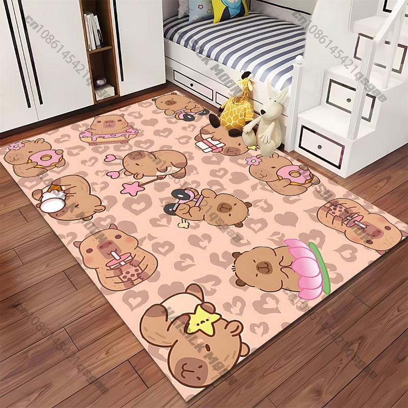 Cute Capybaras and Hearts Carpet Yoga Living Room Room Decor Children's Crawling Mat Doormat Area Rug Games Mat