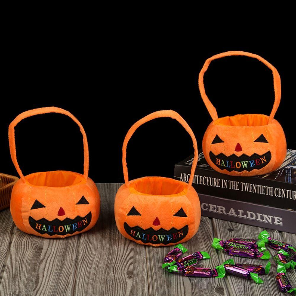 Trick or Treat Pumpkin Candy Bucket Gifts Pouch Stuffed Cotton Tote Bags Halloween Candy Bag Kids