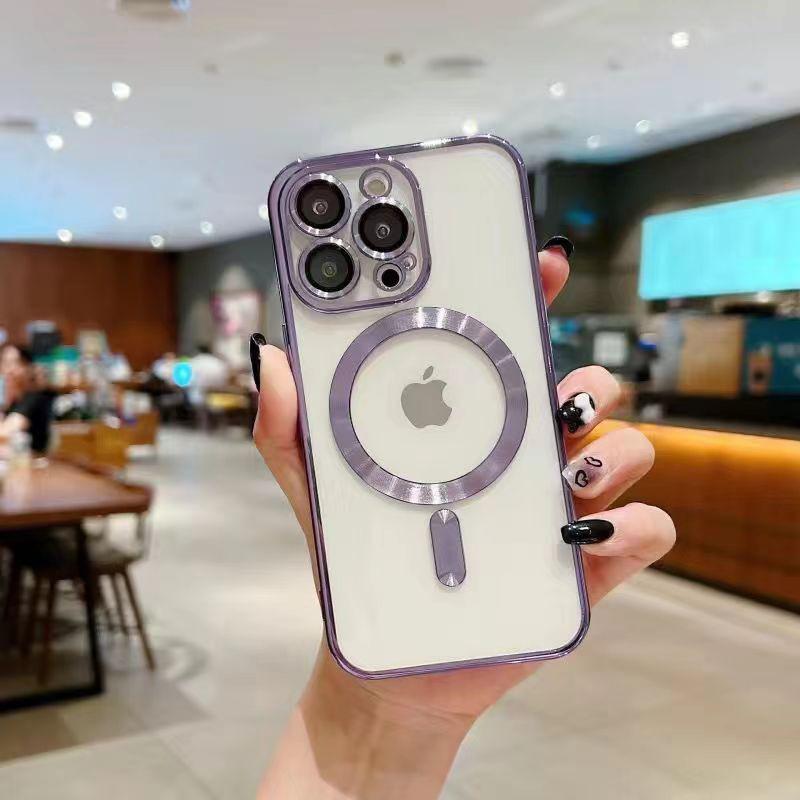 Electroplating Magnetic Case Suitable for Apple 15PRO Protective Case with Lens Film TPU Soft Case IPhone 14 Mobile Phone Case