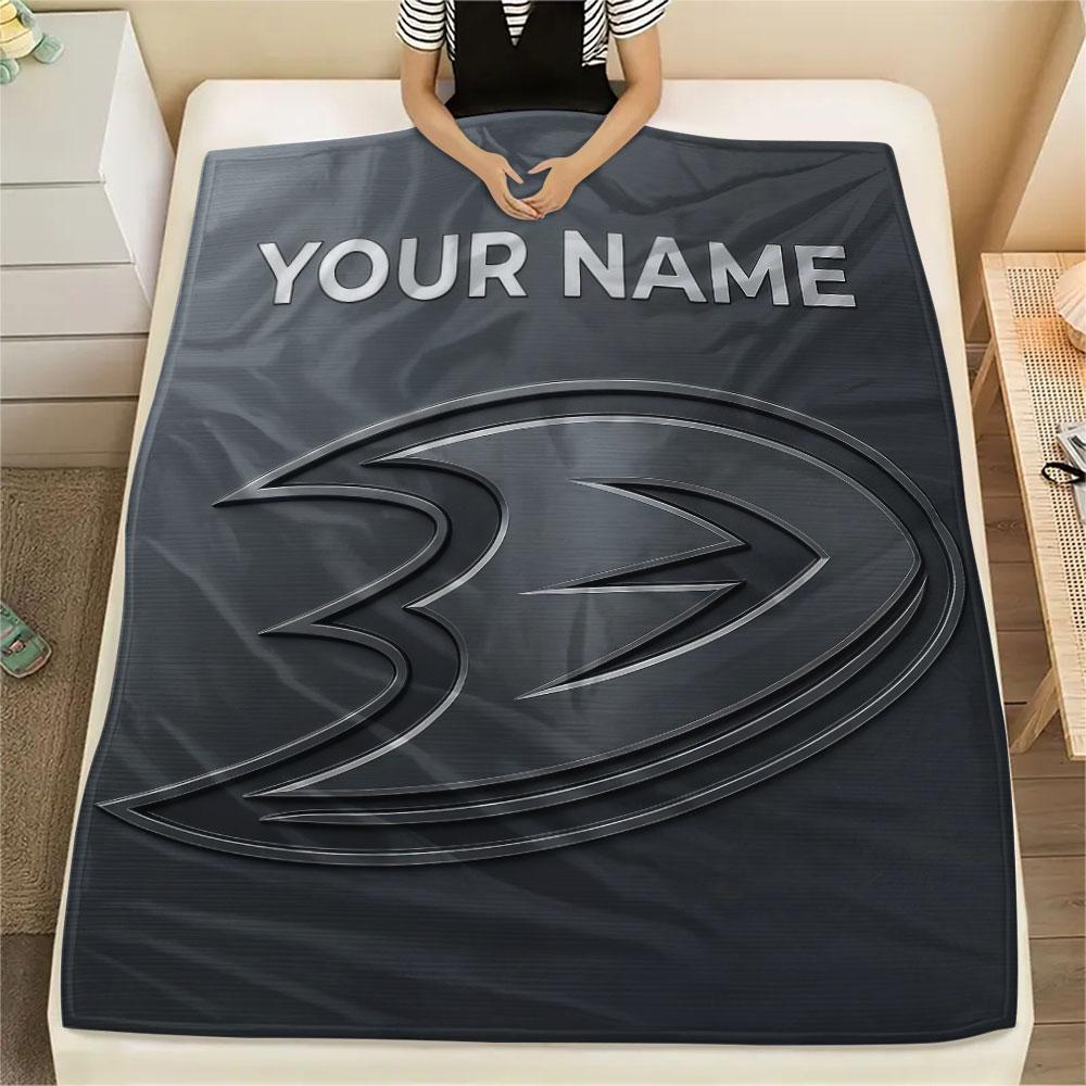 Custom Name,Anaheim Ducks Printed Flannel Blanket, soft throw for bedroom sofa, washable, Christmas present, great gift.