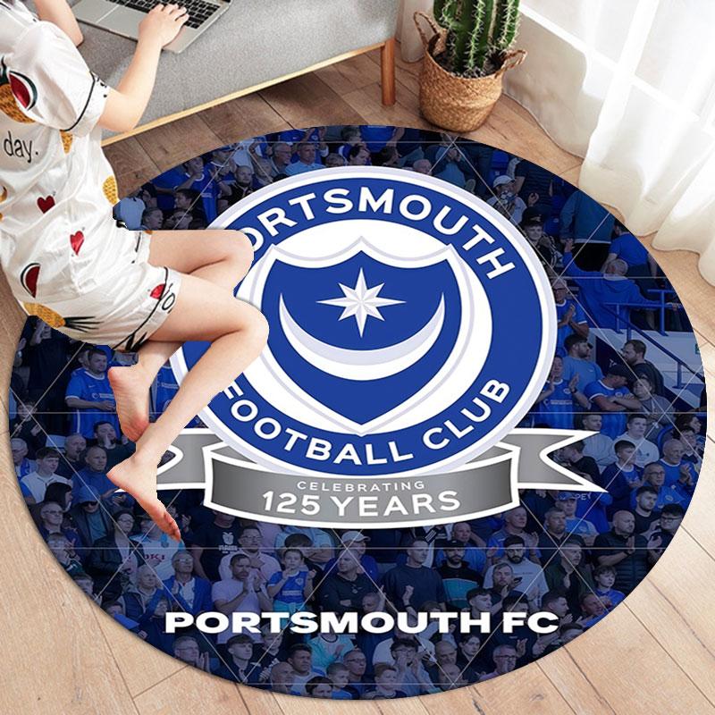 Portsmouth Football Club Round Area Rug,Carpet Rug for Living Room Bedroom Sofa Playroom Decor,Non-slip Floor Mat