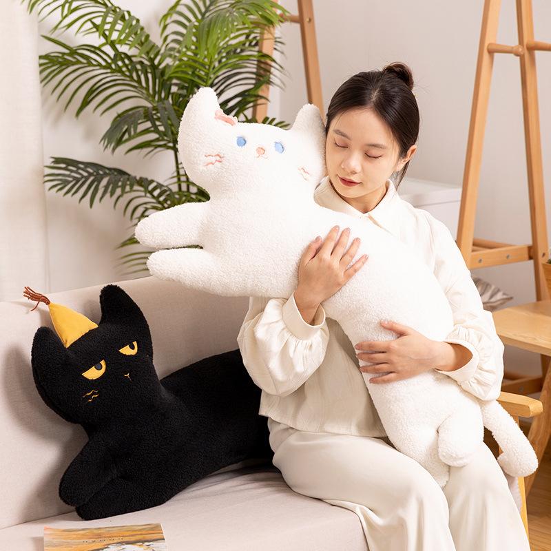 New Black and White Cocoa Cat Pillow Plush Toy Cute Girly Heart Kitten Cushion Sofa Pillow