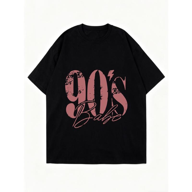 Oversized T-Shirt Black 90s Babe Graphic Print Casual Streetwear Fashion Women Summer Top