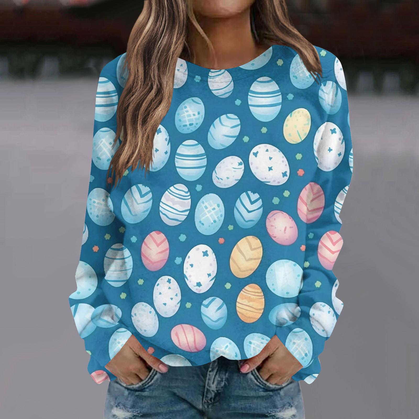 

Модный женский повседневный топ с длинным рукавом с круглым вырезом и принтом L синий