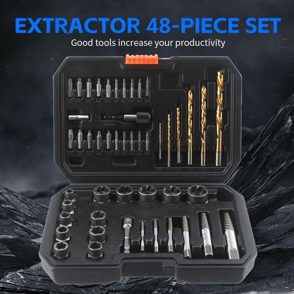 48 Piece Set Impact Bolt Extractor Screw Extractor Set and Stripped Screw Remover, 13 Piece Bolt Extractor, 6 Piece HSS