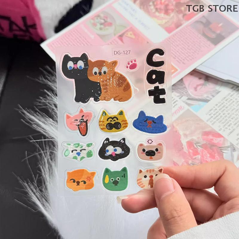 1 Sheet INS Cute Black Cat 3D Epoxy Resin Cartoon Jelly Sticker Transparent Decals For DIY Decoration