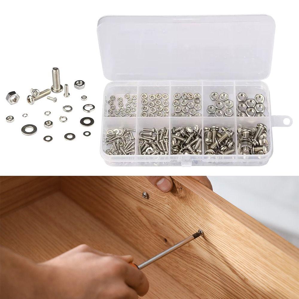 320pcs/box Stainless Steel Metic Nut and Bolt Assortment Bolt Nut Washer Set  Home Improvement
