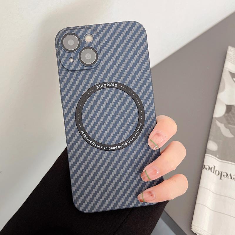 

Простой чехол для телефона Apple 12 с текстурой углеродного волокна и магнитной фиксацией, подходит для IPhone13promax, противоударный защитный чехол 14pm iPhone 12 6.1 inch