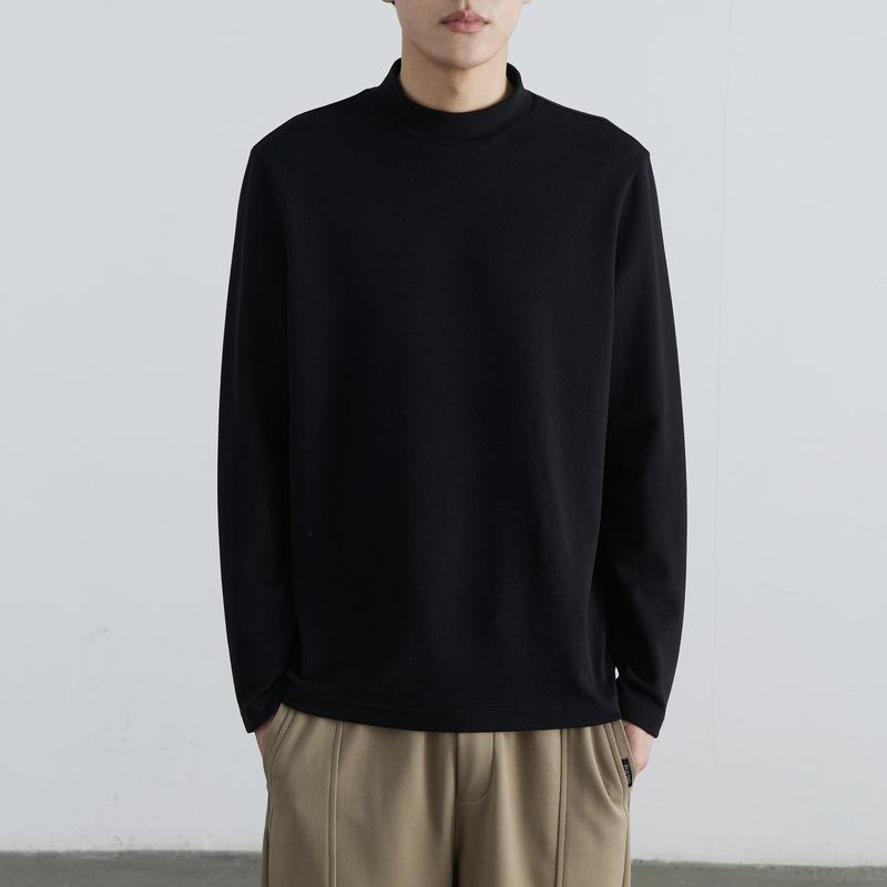 Double-Sided Austrian Velvet, Soft And Skin-Friendly Semi-Turtleneck T-Shirt Men'S Solid Color Medium-Neck Long-Sleeved T-Shirt Bottoming Shirt