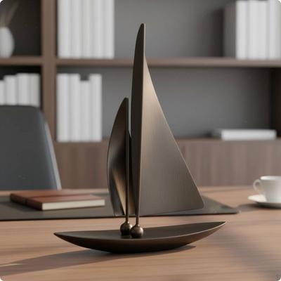 Schreibtisch-Segelboot-Statue Elegante Metallskulptur für Schreibtisch, Wohnzimmer