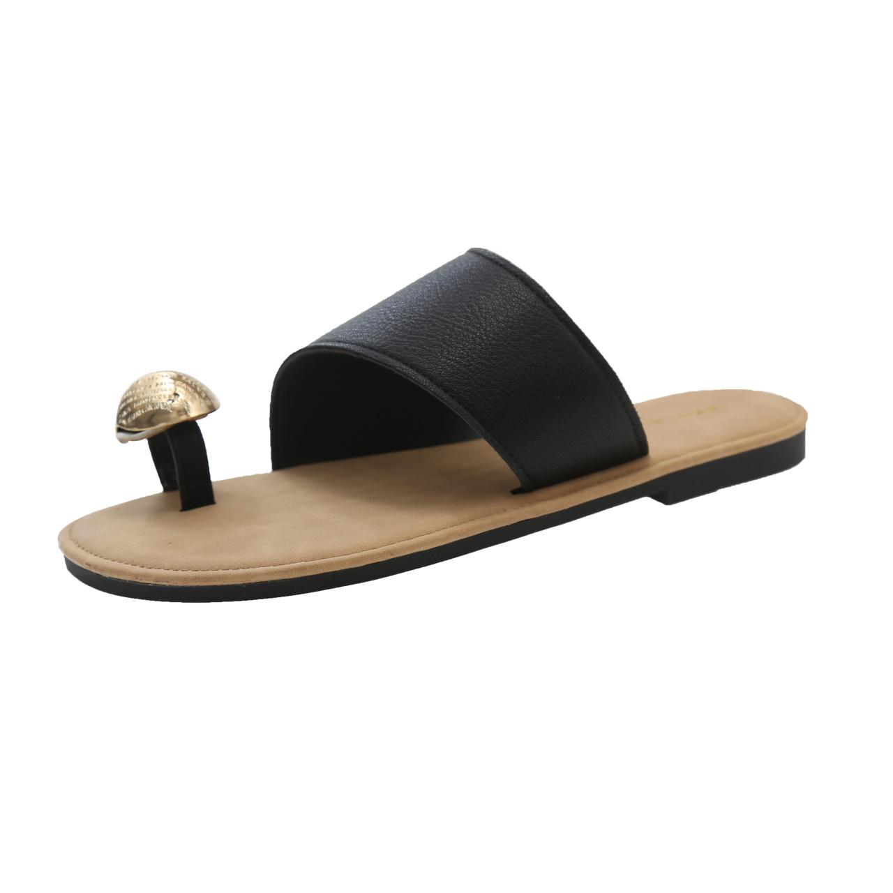 

Квадратная головка металлическая пряжка клип носок тапочки женские летние нескользящие мягкие верхняя одежда пляжная обувь женские плоские повседневные римские сандалии 40 чёрный