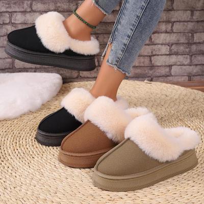 Women Winter Large Size Round Toe Thick Sole Snow Boots Casual Short Tube Thick Velvet Warm Indoor Cotton Shoes Solid Color 36-42