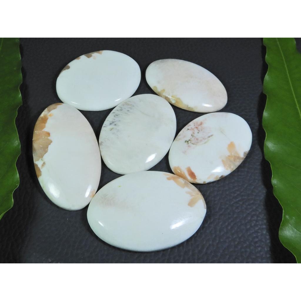 257Cts. Natural White Scolecite Oval Cabochon Loose Gemstone 5 Pcs Lot A-284