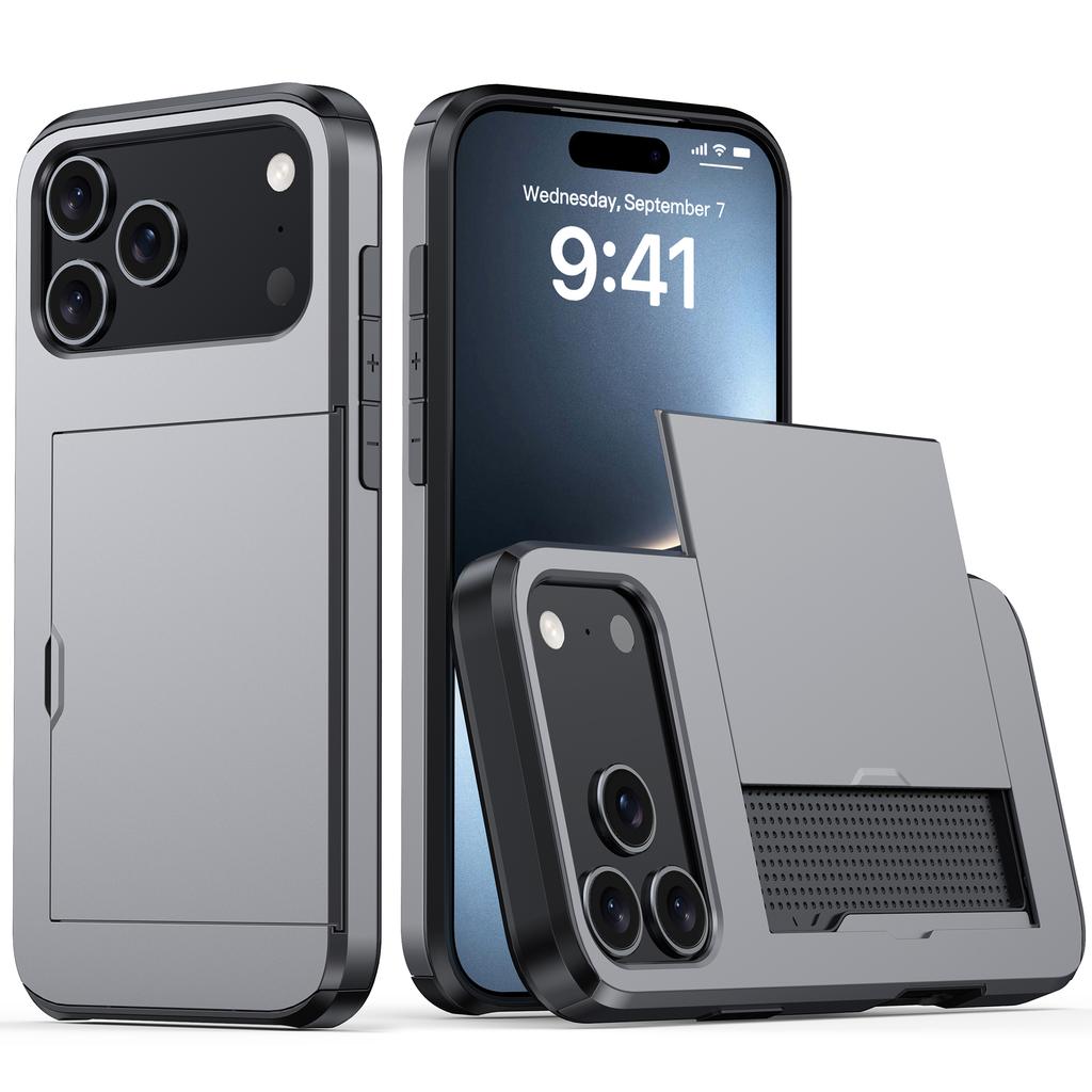 For iPhone 17 Pro Max Case with Card Holder TPU+PC Phone Back Cover