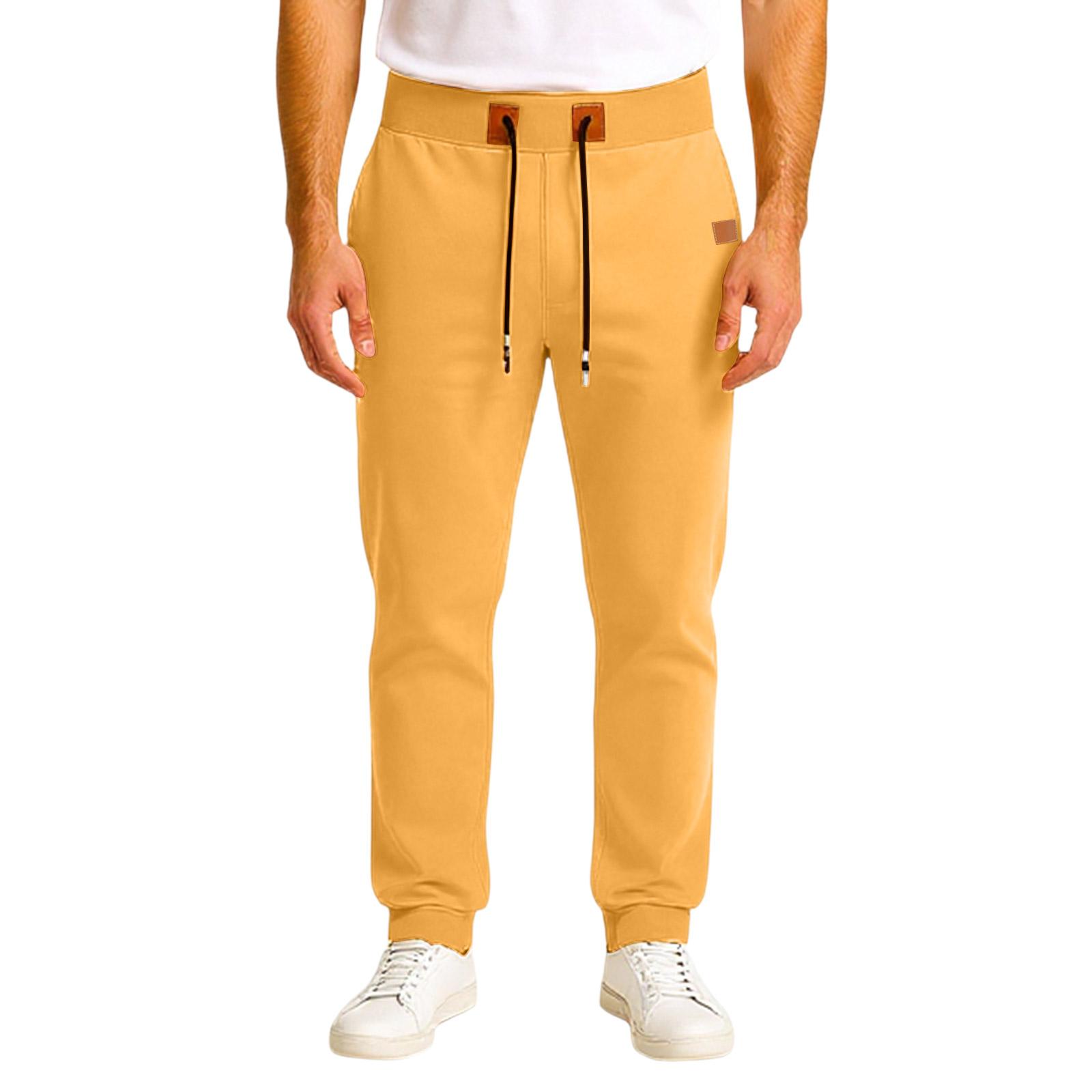 

Повседневные спортивные брюки, мужские свободные леггинсы с длинными вставками, тренировочные брюки для бега и фитнеса XL жёлтый