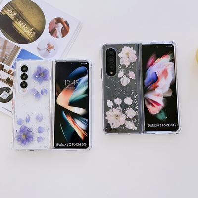 Für Samsung Galaxy Z Fold 4 3 Hülle Echte Blume Silberfolie Transparent Vier Ecken Stoßfest Silikon Falthülle Zubehör
