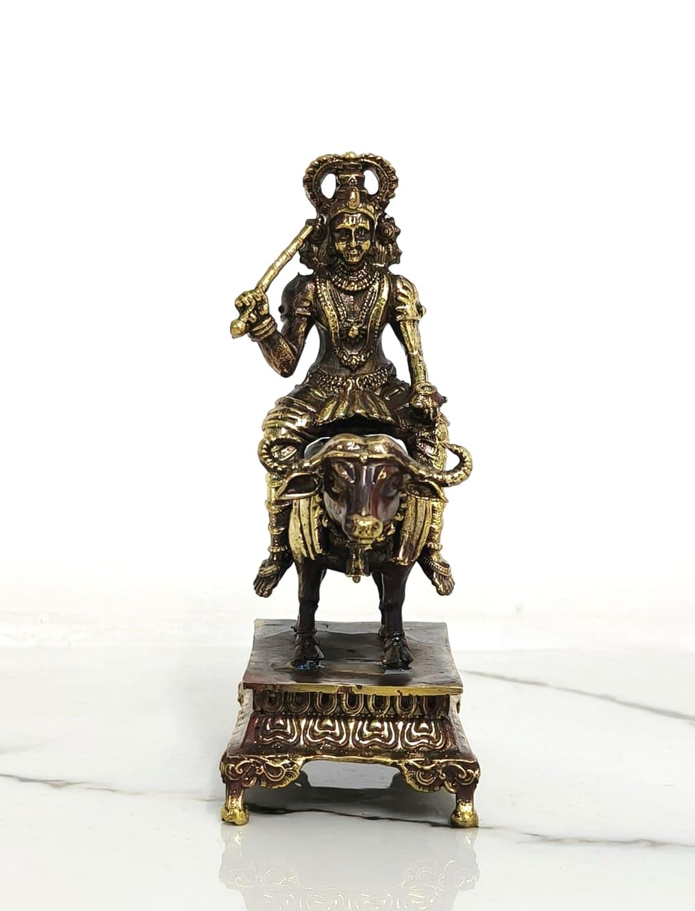 Lord Vishnu Maya Brass Idol, Antique Finish, Religious Statue, Gold - 3.5 Inch