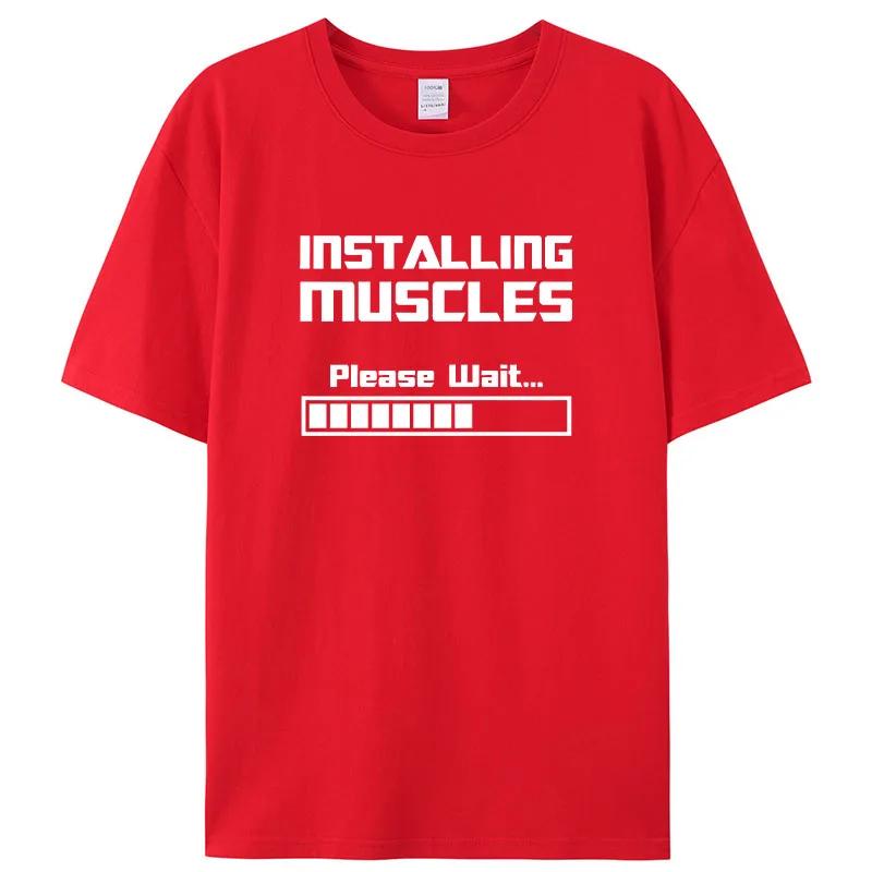 Summer New T-shirts Installing Muscles Please Wait Loading Bar Funny Print T-Shirt Men Women Cotton Short Sleeve Cool Tees
