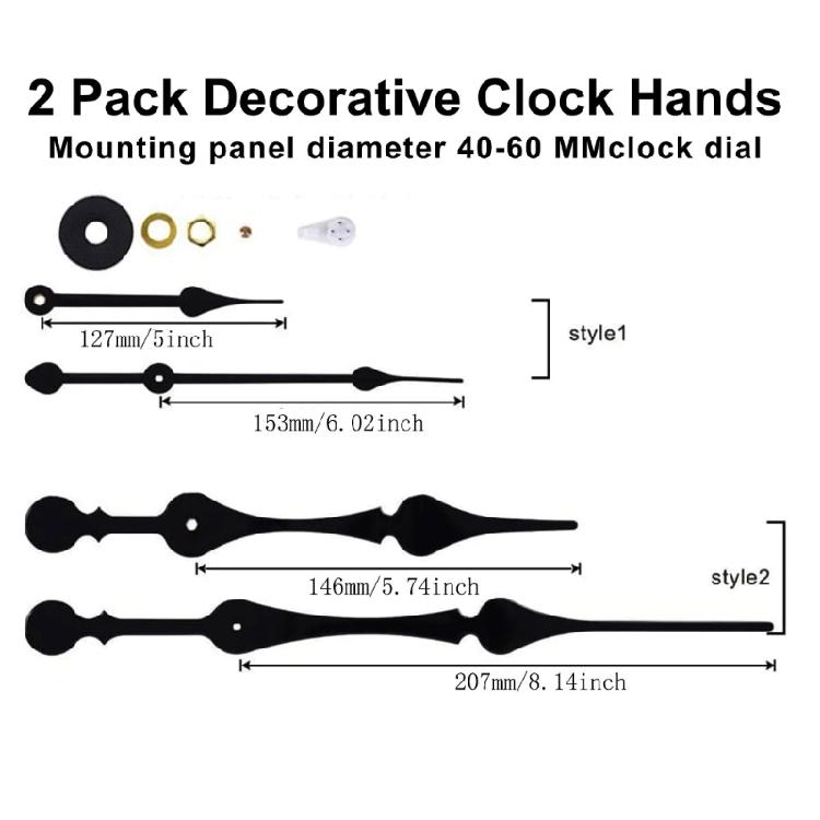 Wall Clock Repair Parts Set High Torque Clock Movement with 2 Pack Long Hands and Mounting Hook for Clock Replacement