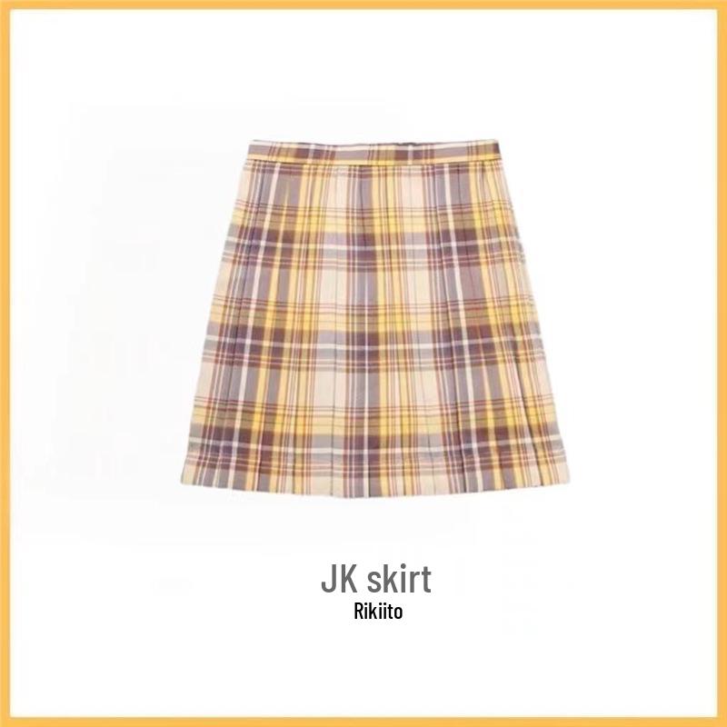 Full JK Uniform & Skirt: Pure Desire Hot Girl Waist-Hugging Shirt with Academy Style Plaid Pleated Skirt.