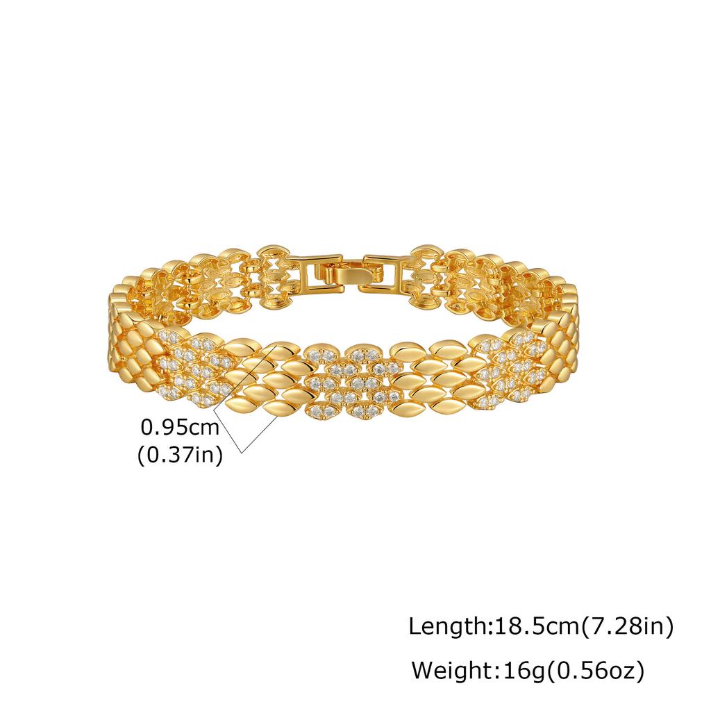 Wind Copper Inlaid Zircon Strap Bracelet Gold, High-End Versatile Women'S Jewelry Pbr-300