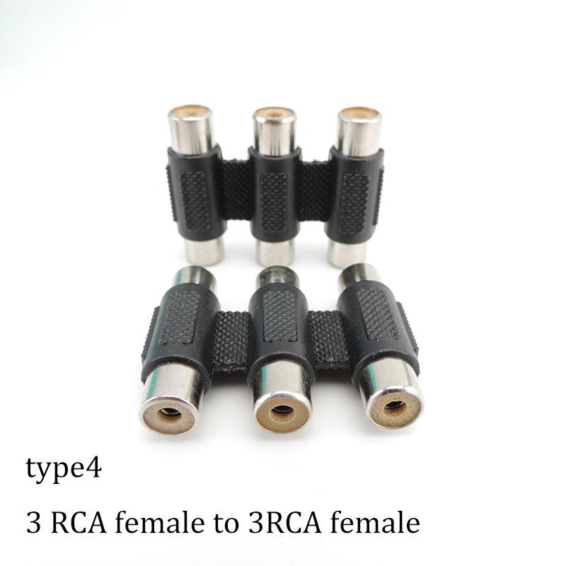 2pcs RCA Male Female To 2rca 3rca Male Female RCA Connector Splitter Adapter AV Video Audio T Plug RCA 2 3 Way Right Angel A1