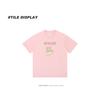 Pearl Pink Kitten Print Loose Round Neck Women's Short Sleeve T-Shirt