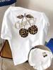 Cherry Leopard Print Cherry Print Tshirt Short Sleeve Crew Neck Casual Top for Summer Spring