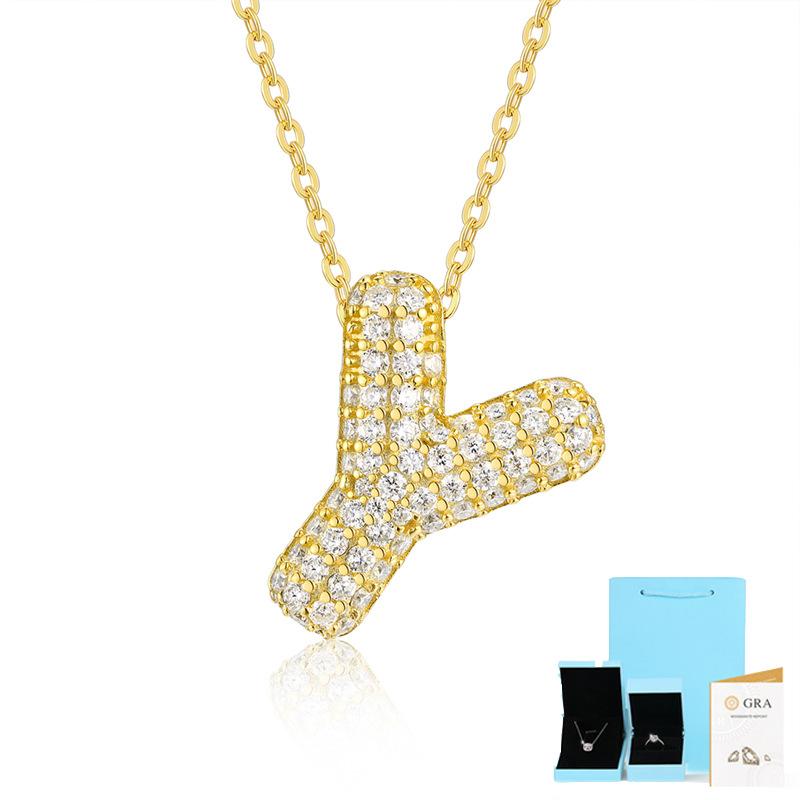 Letter Pendant Necklace 925 Silver Plated 18K Gold Collarbone Chain Fashionable Versatile Moissanite Chain