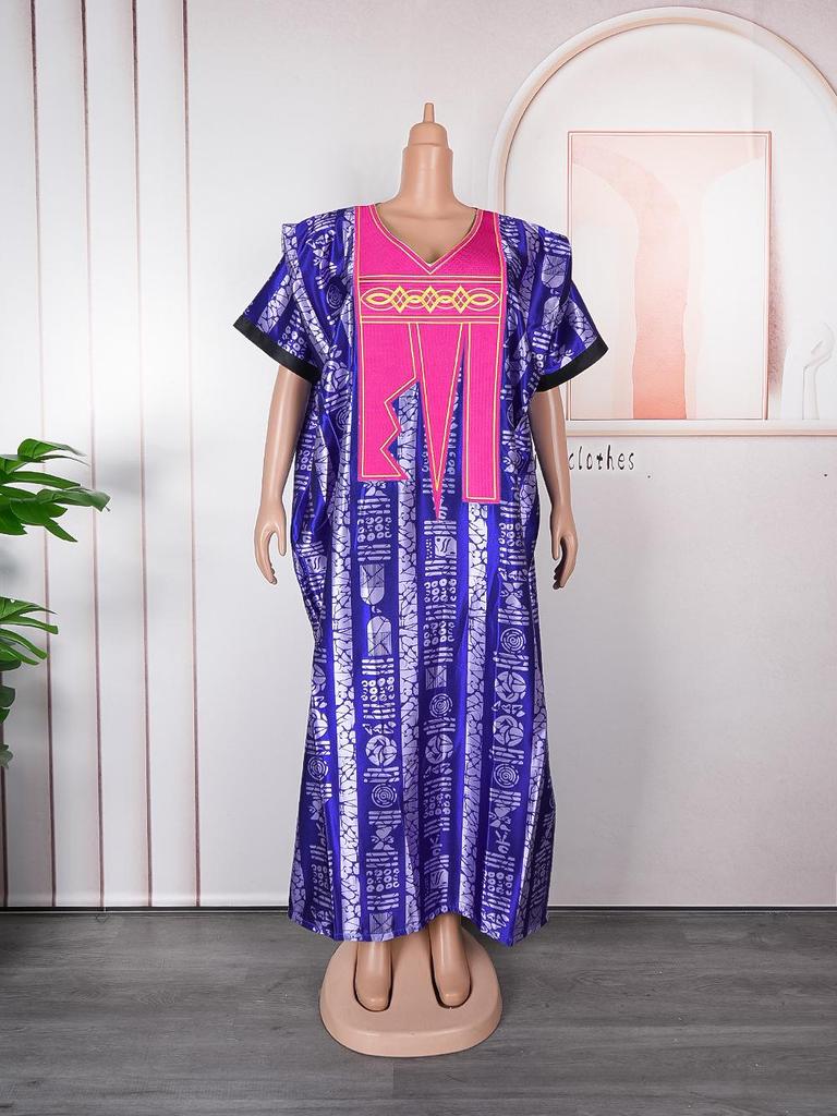 African Plus Size Embroidered Print Long Dress for Women