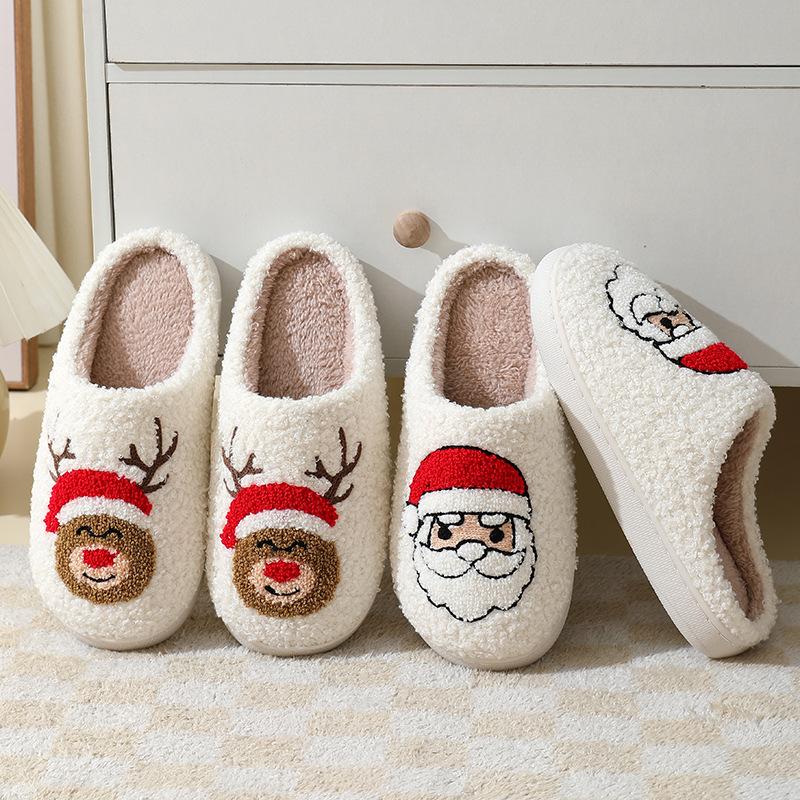 New Comfortable Home Cute Cartoon Santa Claus Winter Cotton Slippers for Men/Women Couples Warm Cotton Slippers